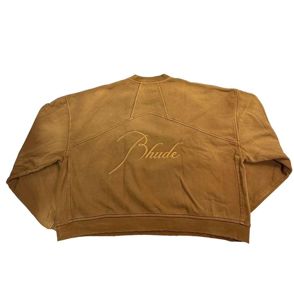 Rhude Script Logo Crewneck Sweatshirt Brown Faded Boxy Fit Size XL